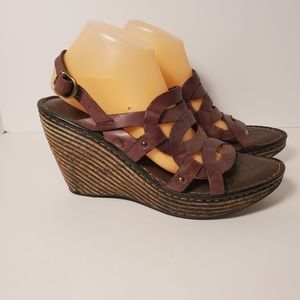 Børn Brown Leather Chunky Wedge Heel Sandals